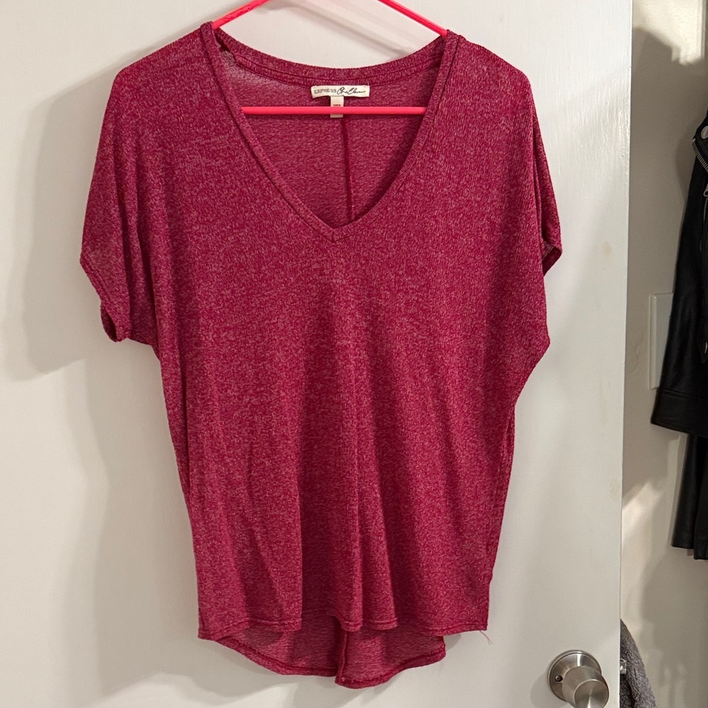 * Express Maroon V-Neck Short Sleeve Top - small